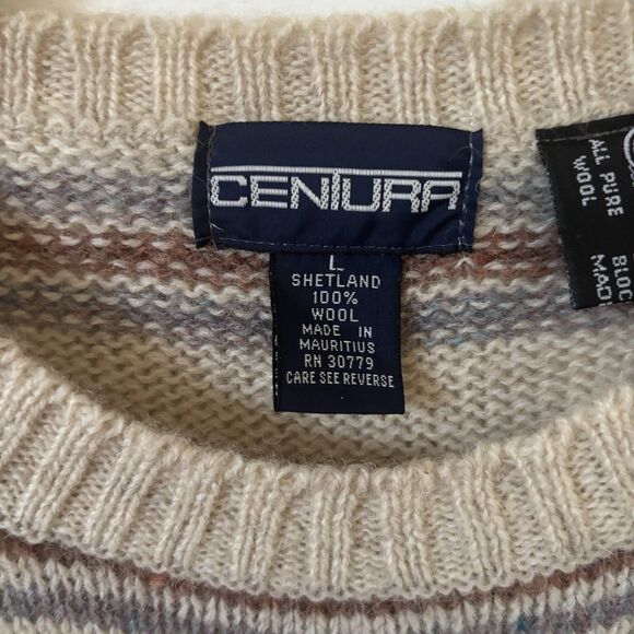 Vintage Centura Mens Grandpa Sweater Shetland Wool Size Large Knit Pullover 90s - Picture 9 of 13